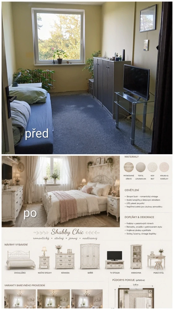 Online návrh proměny jedné místnosti z fotografie