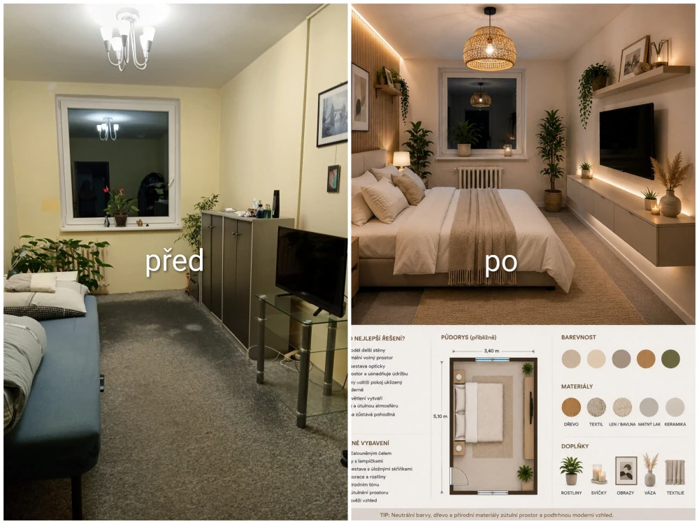 Online návrh proměny jedné místnosti z fotografie